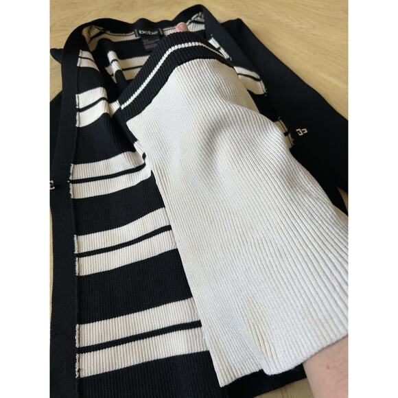 BEBE Silk Blend cardigan Sweater Ribbed Striped Office Siren Sexy Corpcore Y2K S - Picture 9 of 10